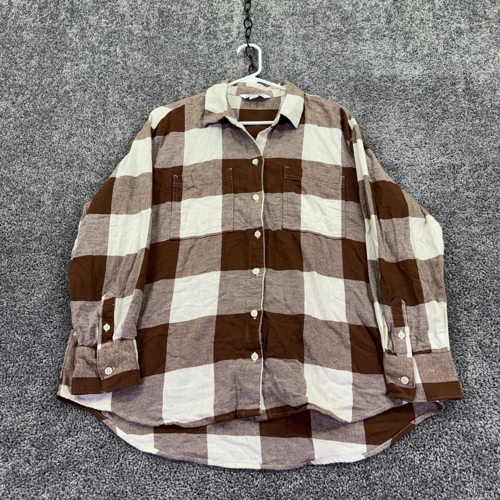 Old Navy Shirt Womens Large Brown Plaid Long Sleeve Button Up Flannel Casual Top